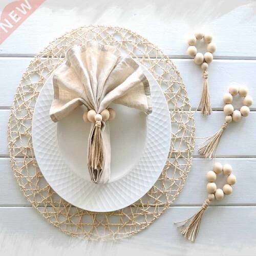 4Pcs New Handmade Natural Wooden ead Napkin Rings Holder