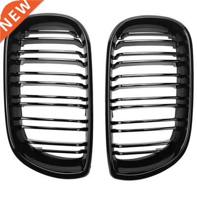 2Pcs Car Style Gloss Black Front Kidney Double Slat Grill Gr