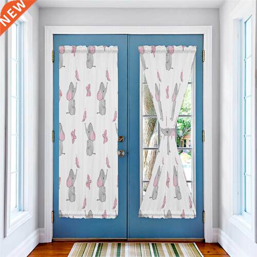 Butterfly Cartoon Afrca Elephant Whte Door Curtan for