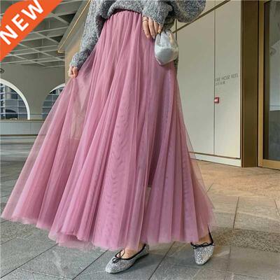 TingYiLi Elegant Tulle Skirt Autumn Winter Big Swing Women S