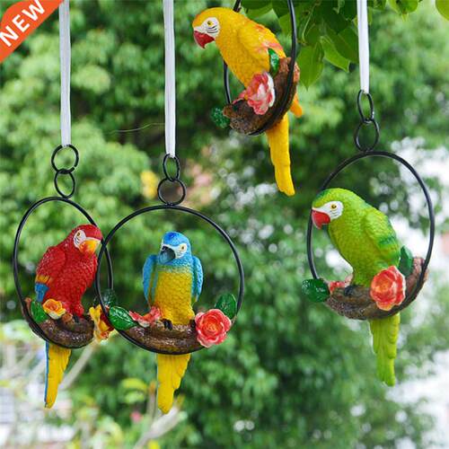 Vivid Hanging Parrot Statue Perch on Metal Ring Birds Model