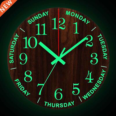 12 Inch Luminous Wall Clock Wood Silent light in dark night