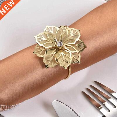 6Pcs Flower Design Napkin Rings Metal Gold Napkin Buckle Nap