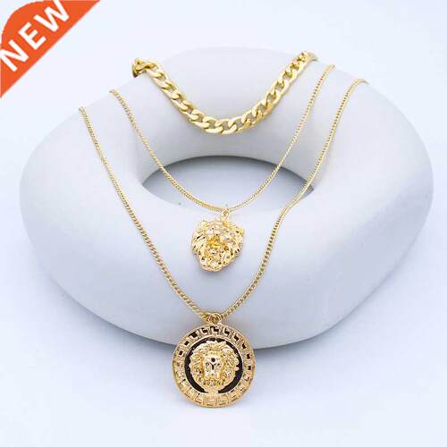 New Goth Punk Lionhead Pendant Necklace For Women Men Steamp