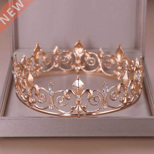 AiliBride Gold Round Crown King Queen Wedding Tiara Bride He