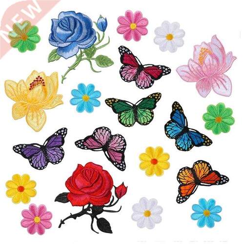 20 Pcs Flowers Butterfly Iron On Patches Sew On Embroidery A