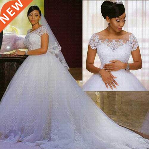 Vintage Lace Appliques African Wedding Dress 2021 Short Slee