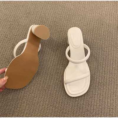 Women' Slippers 2022 New Summer Female Pu Leather Square Toe