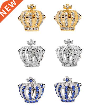 Crown Cufflinks For Men Women Classic Crystal Rhinestone Shi