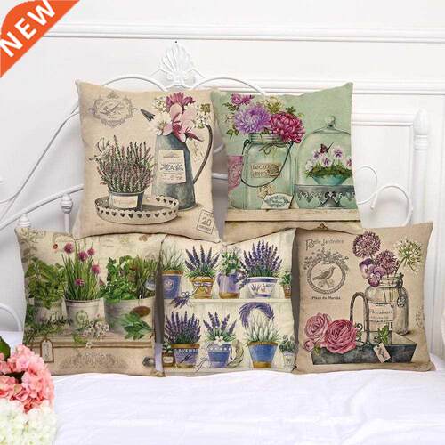 Colorful Flower Cushion Lavender Decorative Floral Pillows D