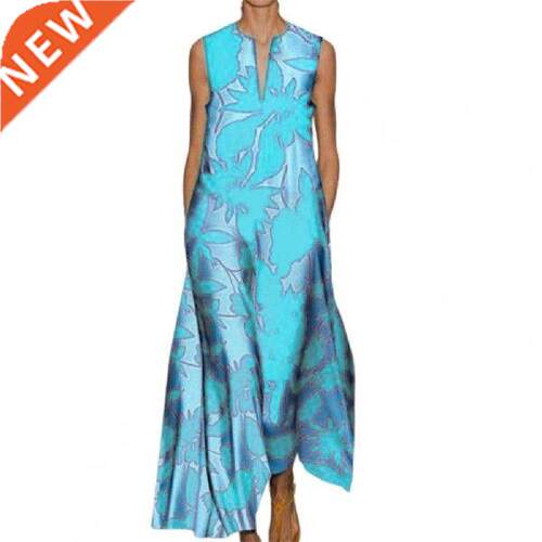 Autumn Summer Women Dress Leaf Printing Loose Bohemian