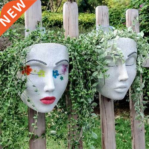 Wall Hanging Planter Pot Art Face Resin Wall Mounted