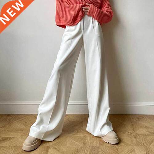Oyasnake 2022 Fashion Office Women Pants Wide Up Casual Plea