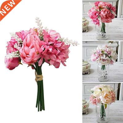 8Pcs/Bouquet Artificial Peony Rose Flower Bridal Bouquet