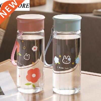 400ml Glass Water Bottle with Rope and Lid Outdoor Portable