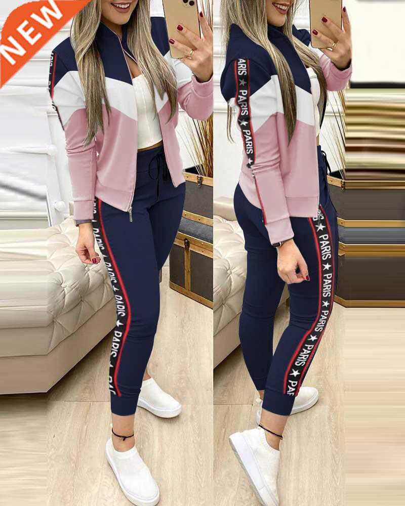 FASHION TRASUIT 2 PIECE SET AUTUMN WINTER ZIPPER JAET + Long - 实物图