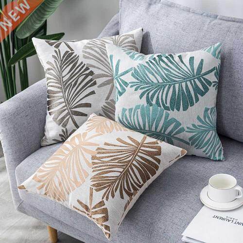 Plant Pattern Linen Pillow Case 45x45cm Decorative Cushion C