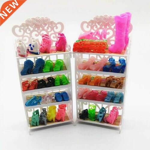 1x Plastic 5 Layers White Doll Shoes Rack / Random 12 Pairs