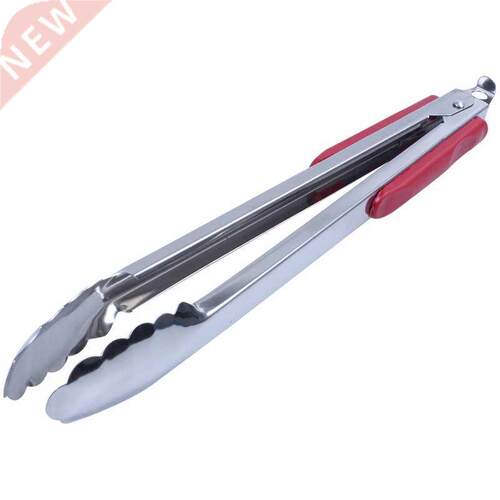 14-Inch Stainless Steel Red BBQ Tongs Kitchen Cook Tool