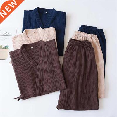 Japanese Style Men Summer New Cotton Pajamas Sets Short Slee