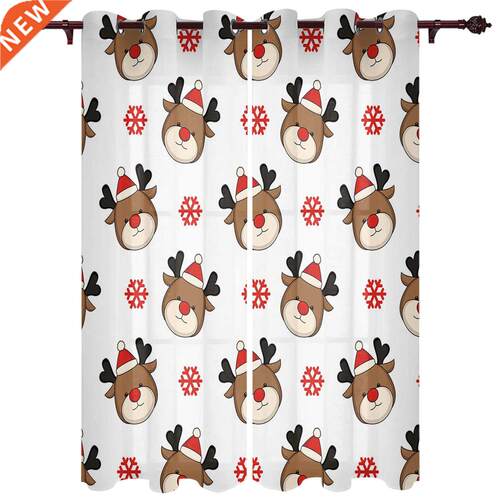 Snow Cartoon Elk Pattern Window Curtains for Bedroom Home