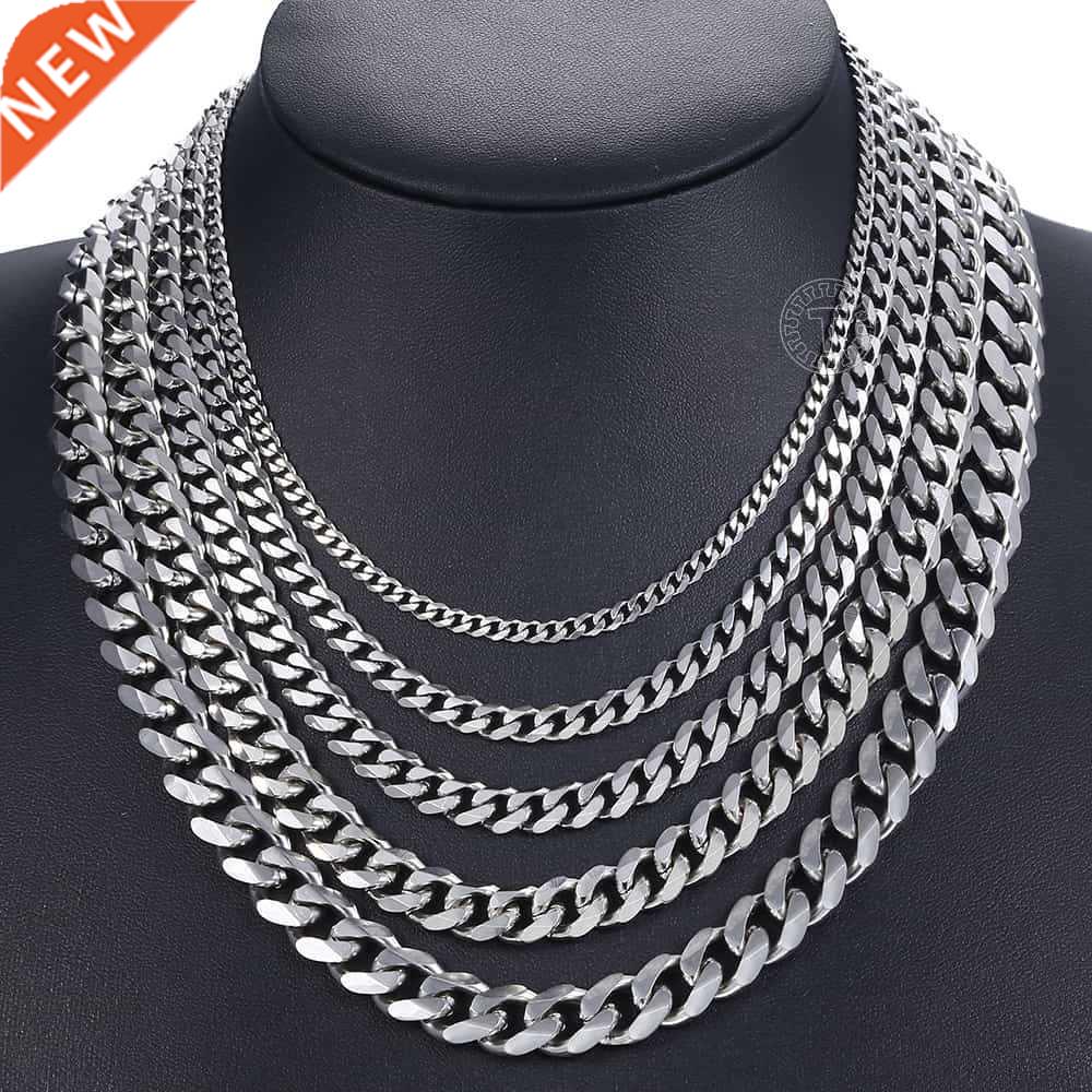 Curb Cuban Mens Necklace Chain Gold Black Silver Color Stai