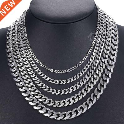 Curb Cuban Mens Necklace Chain Gold Black Silver Color Stai