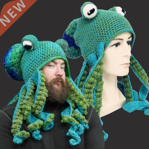 Knitted Octopus Hat Beard Hand Knitted Wool Christmas