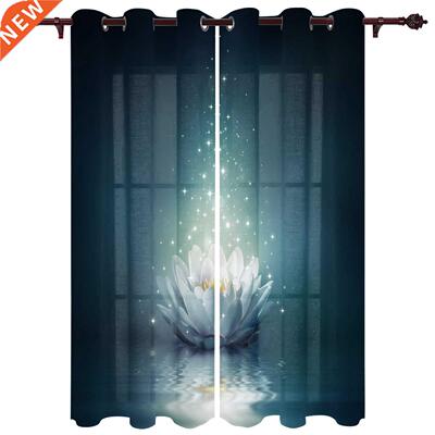 Magic Lotus On Water Surface Window Curtains Kitchen