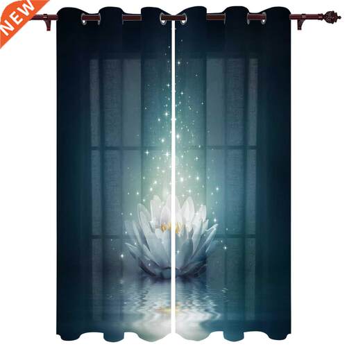 Magic Lotus On Water Surface Window Curtains Kitchen