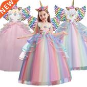 Cosplay Dress For Grls Ranbow Uncorn Chldren Sleeve Kds