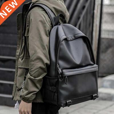 New Fashion Men Leather Backpack Black School Bags for Teena