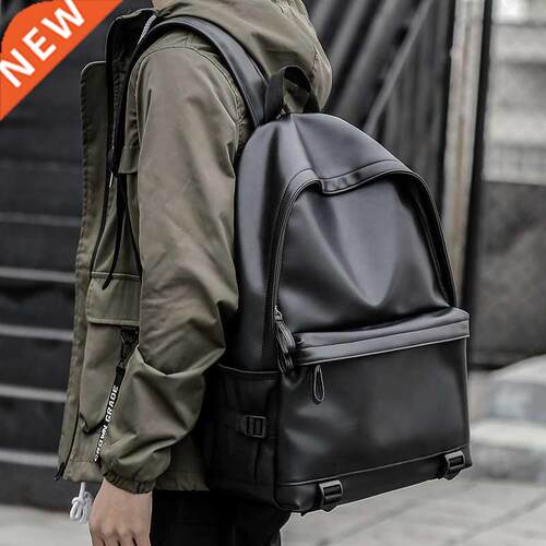 New Fashion Men Leather Backpack Black School Bags for Teena