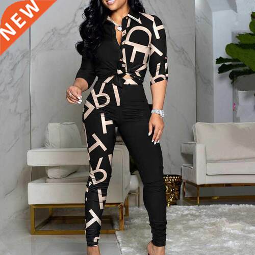 2021 New Fashion Women Chic Two Piece Set Outfits Letter Pri