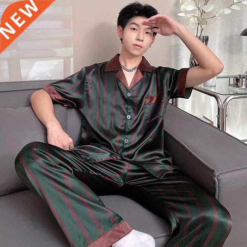 Silk Men Large Size Pyjamas Short Sleeve Men Sleepwear Home
