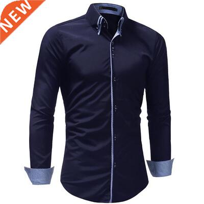 Trim Fit Mens Smart Casual Dress Shirts Turn-down Collar Lon