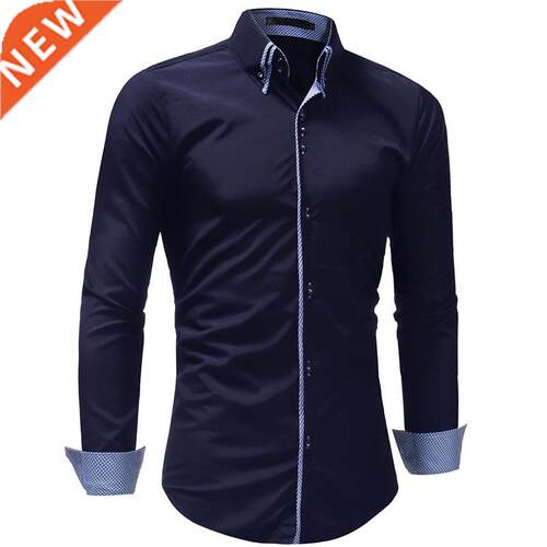 Trim Fit Mens Smart Casual Dress Shirts Turn-down Collar Lon