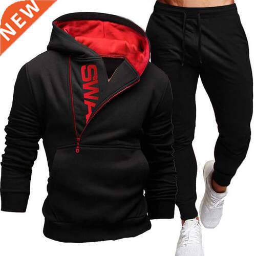 Men's Tracksuit Casual Sport Sets Zipper Hoodies Pants Two P