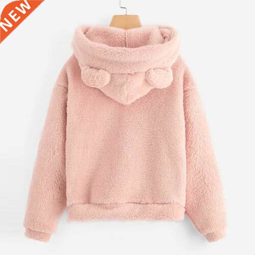 Fluffy hoodies Women kawaii Sweatshirt cute bear ear cap Aut