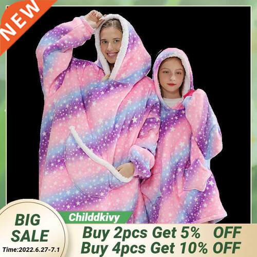 Family Hoodie Oversized Homewear Fleece Warm Sherpa Blanket