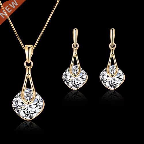 Fashion Women Water Drop Pendant Square Rhinestone Ear Stud