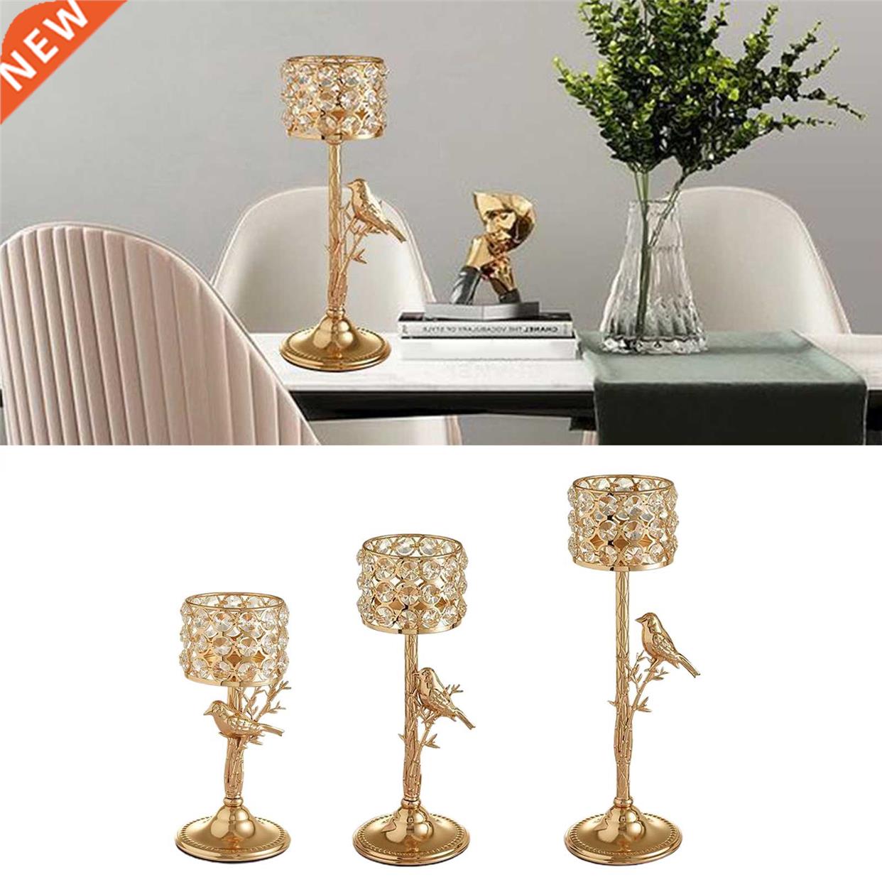 Metal Crystal Candlestick Pillar Candle Stand Wedding