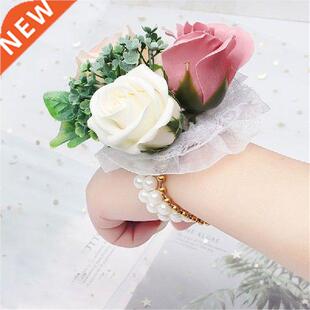 6pcs Pearl Beaded Wrist Corsage Wedding Ivory Artificial