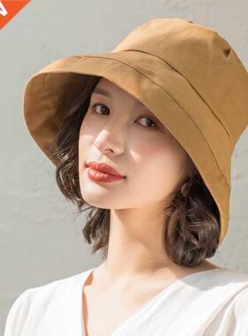 Summer Black Bucket Hat For Women Sun Hat Korean Wide Brim F