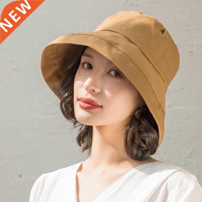 Summer Black Bucket Hat For Women Sun Hat Korean Wide Brim F