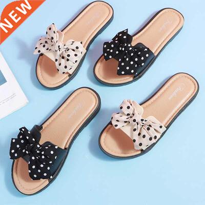 2022 Ladies Slippers Female Summer New Wave Dot Bow Knot Fli