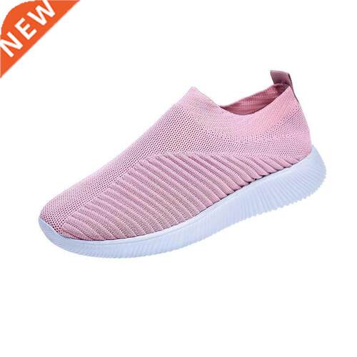 Women's Solid Color Slip-On Sneakers Casual Flying Knit Sock