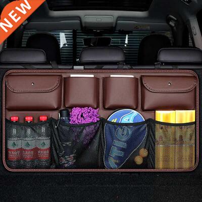 Car Rear Seat Back Storage Bag PU Leather Auto Backseat Net