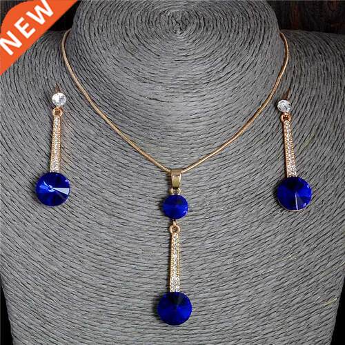 Gold Color Pendants & Necklace Stud Earrings Blue Na