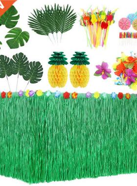 107 Pcs Tropicl Prty Decortion Set with Hwiin Tble Sk